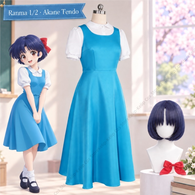 란마 1/2 아카네 텐도 코스프레 의상, 파란색 드레스 - Anime Cosplay Blue Hair 리뷰 및 가격