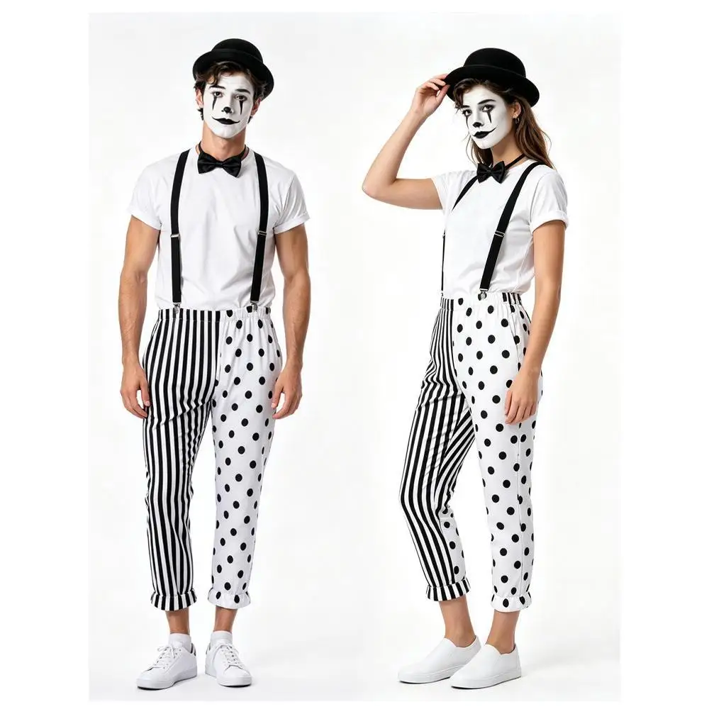 흑백 마임 광대 커플 세트 서커스 광대 작업복 할로윈  - Anime Cosplay Couple 리뷰 및 가격